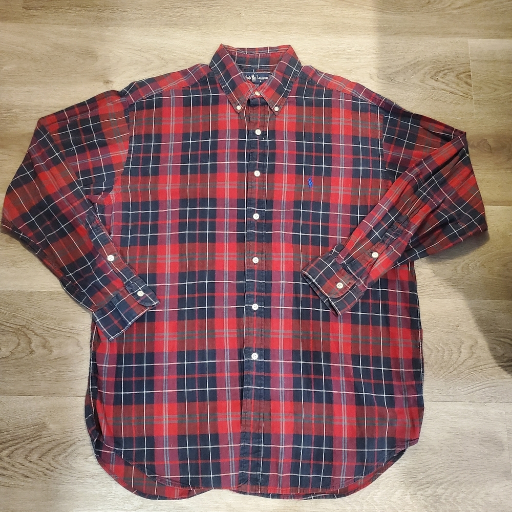 Ralph Lauren Blaire Shirt Mens Large Red Plaid Button Front Cotton Long Sleeve - Picture 7 of 8